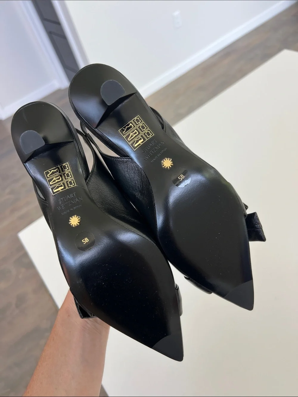 Stuart Weitzman sofia 50 slingback black leather pointed toe bow low heels 5